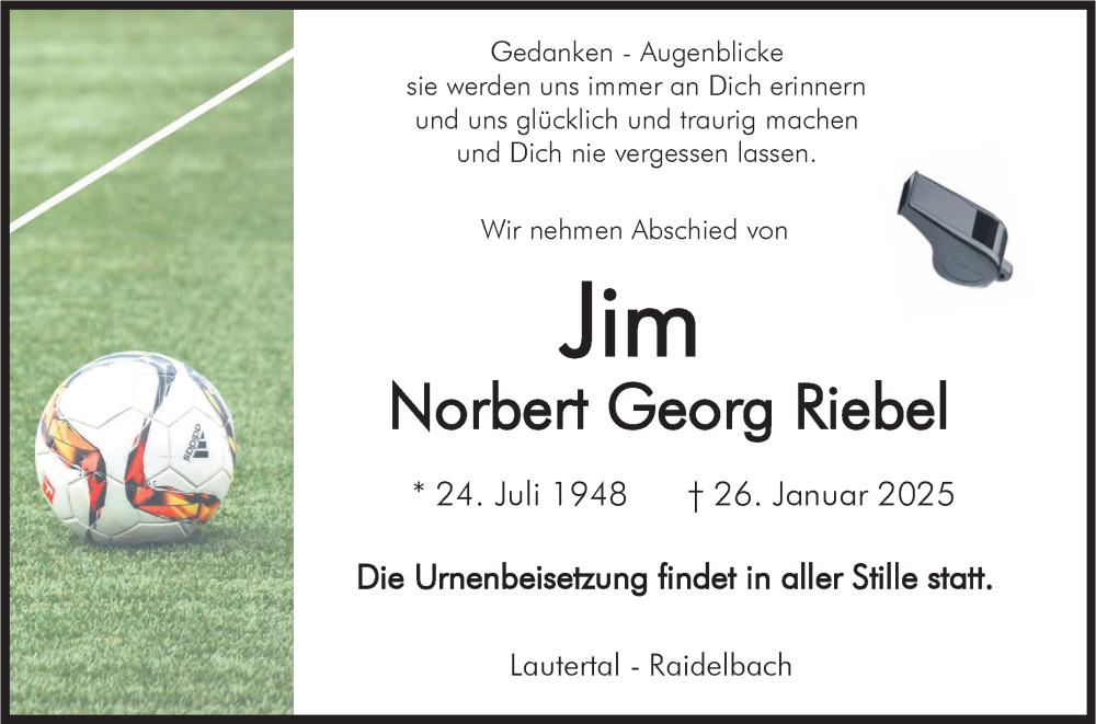  Traueranzeige für Jim Norbert Georg Riebel vom 01.02.2025 aus Bergsträßer Anzeiger