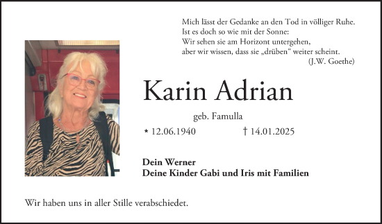 Traueranzeige von Karin Adrian von Bergsträßer Anzeiger