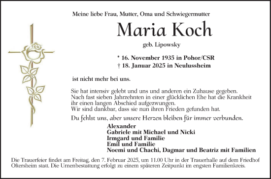 Traueranzeige von Maria Koch von Schwetzinger Zeitung