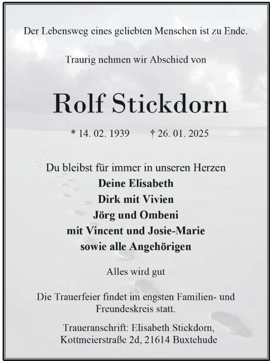 Traueranzeige von Rolf Stickdorn von Schwetzinger Zeitung