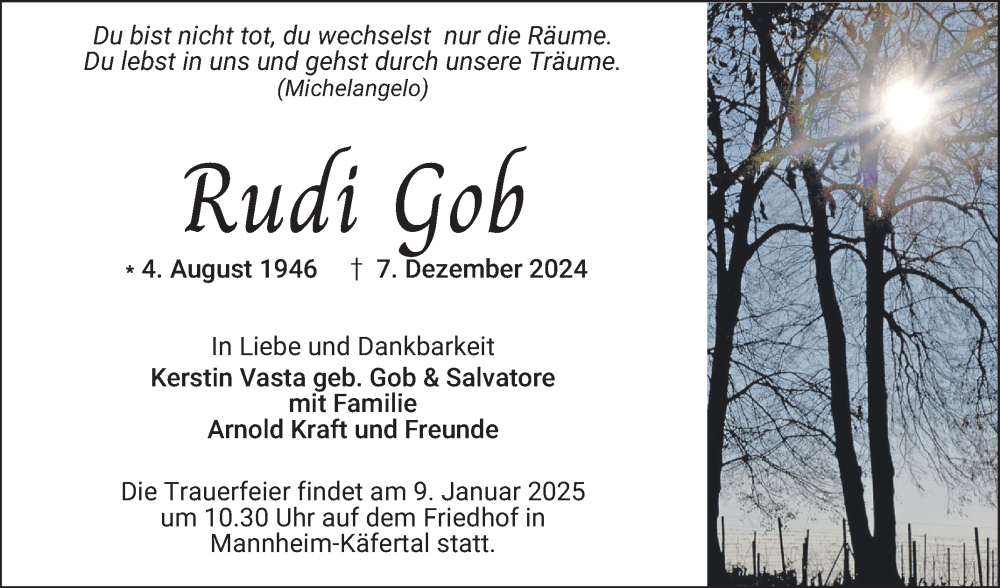  Traueranzeige für Rudi Gob vom 04.01.2025 aus Schwetzinger Zeitung