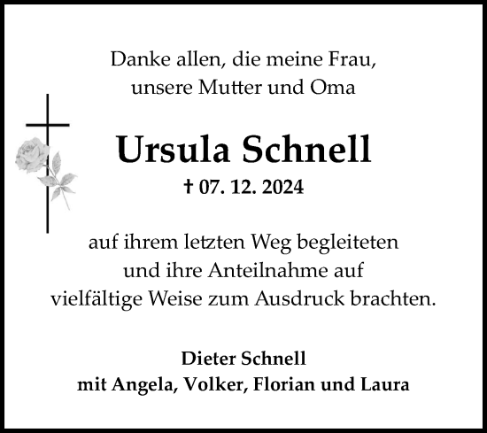 Traueranzeige von Ursula Schnell von Mannheimer Morgen