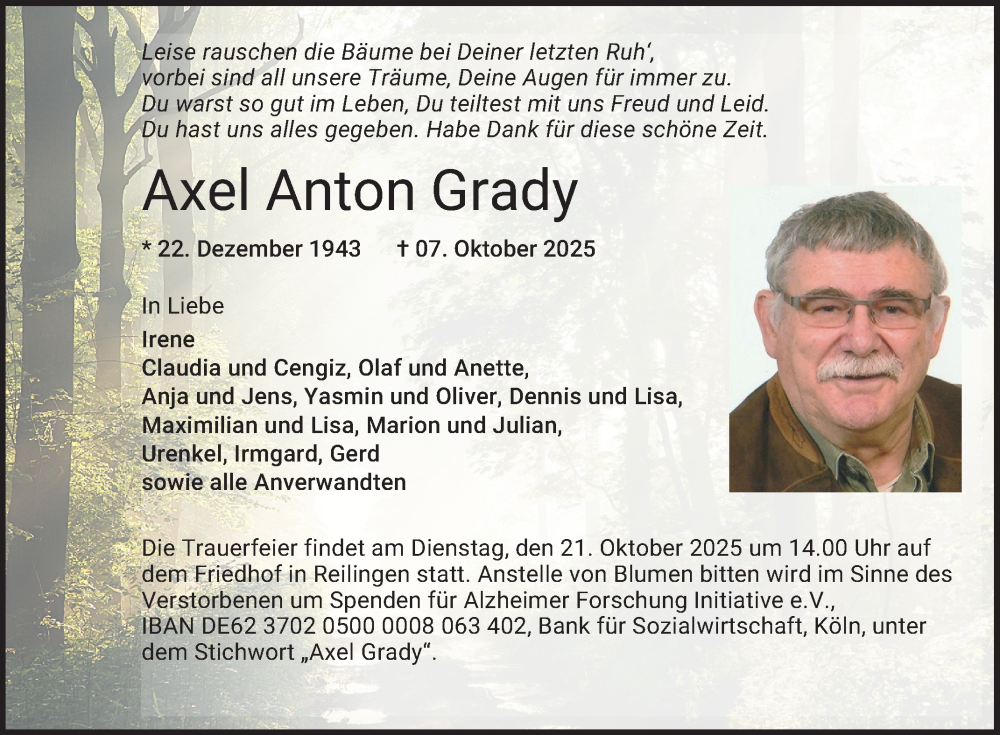  Traueranzeige für Axel Anton Grady vom 15.10.2025 aus Schwetzinger Zeitung