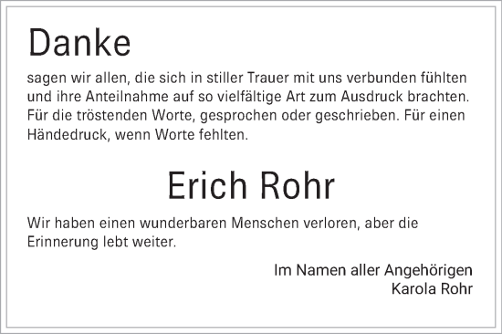 Traueranzeige von Erich Rohr von Schwetzinger Zeitung