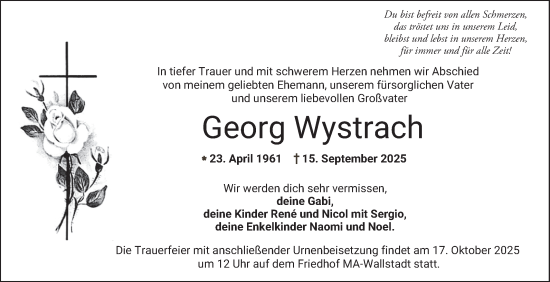 Traueranzeige von Georg Wystrach von Mannheimer Morgen