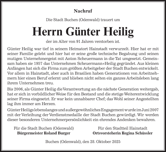 Traueranzeige von Günter Heilig von Fränkische Nachrichten