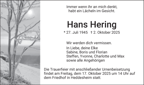 Traueranzeige von Hans Hering von Mannheimer Morgen