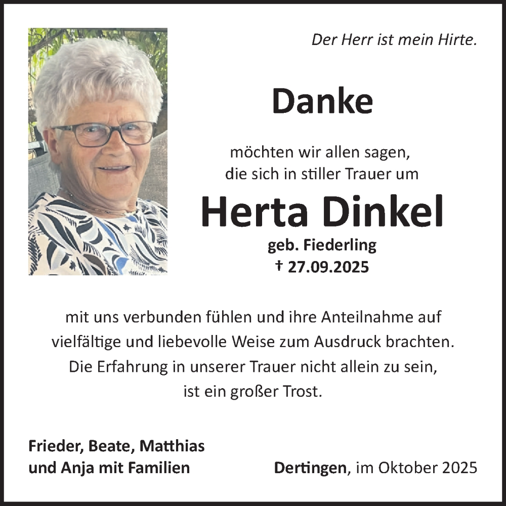  Traueranzeige für Herta Dinkel vom 11.10.2025 aus Fränkische Nachrichten