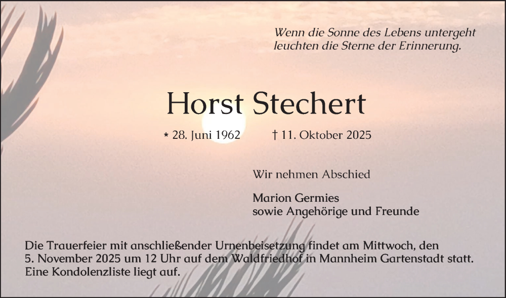  Traueranzeige für Horst Stechert vom 31.10.2025 aus Mannheimer Morgen