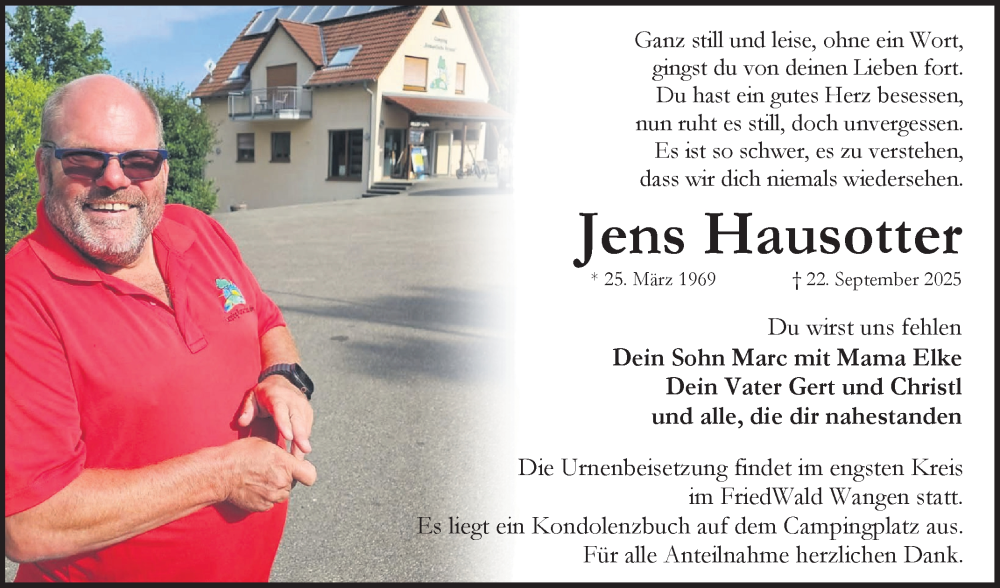  Traueranzeige für Jens Hausotter vom 04.10.2025 aus Fränkische Nachrichten