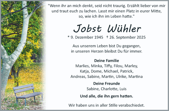 Traueranzeige von Jobst Wühler von Schwetzinger Zeitung