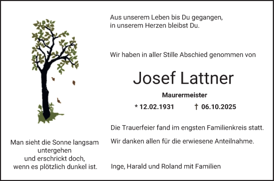 Traueranzeige von Josef Lattner von Bergsträßer Anzeiger