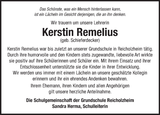 Traueranzeige von Kerstin Remelius von Fränkische Nachrichten