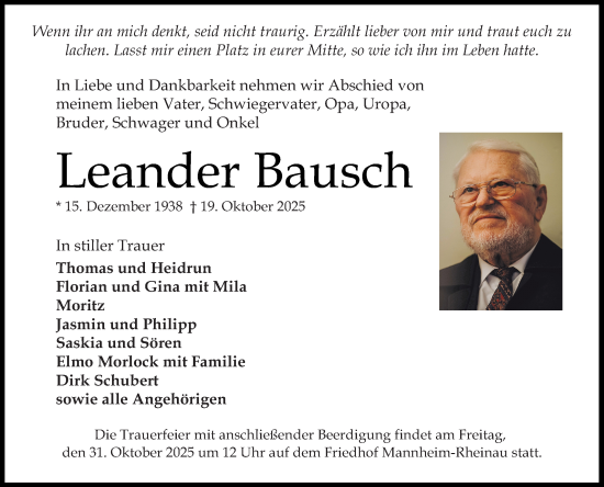 Traueranzeige von Leander Bausch von Mannheimer Morgen