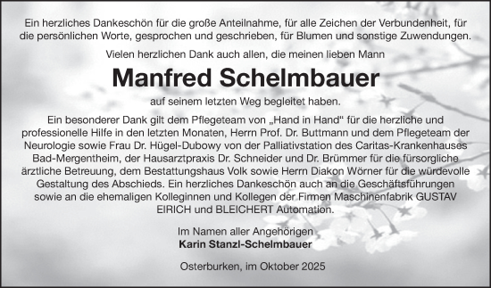 Traueranzeige von Manfred Schelmbauer von Fränkische Nachrichten