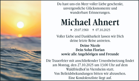 Traueranzeige von Michael Ahnert von Mannheimer Morgen