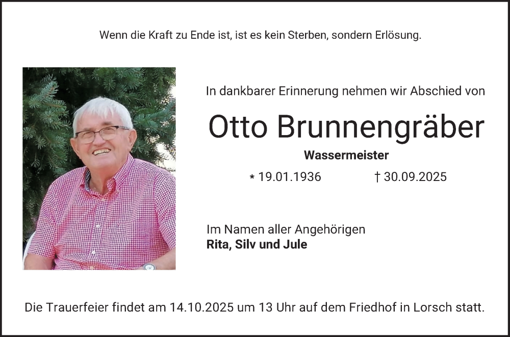  Traueranzeige für Otto Brunnengräber vom 11.10.2025 aus Bergsträßer Anzeiger