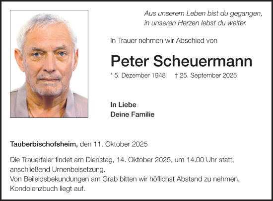Traueranzeige von Peter Scheuermann von Fränkische Nachrichten
