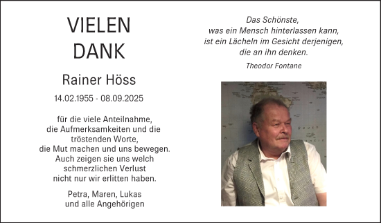 Traueranzeige von Rainer Höss von Bergsträßer Anzeiger