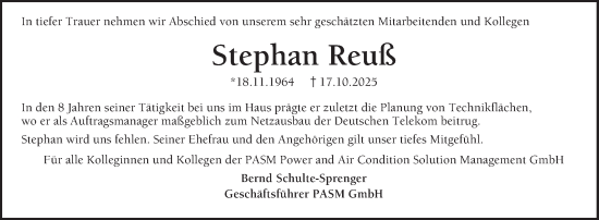 Traueranzeige von Stephan Reuß von Mannheimer Morgen