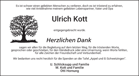Traueranzeige von Ulrich Kott von Schwetzinger Zeitung