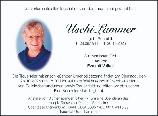 Traueranzeige von Uschi Lammer von Mannheimer Morgen