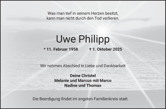 Traueranzeige von Uwe Philipp von Bergsträßer Anzeiger