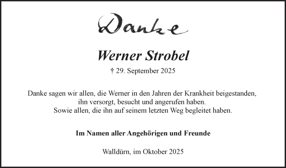  Traueranzeige für Werner Strobel vom 17.10.2025 aus Fränkische Nachrichten