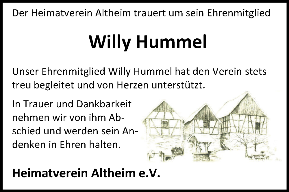  Traueranzeige für Willy Hummel vom 31.10.2025 aus Fränkische Nachrichten
