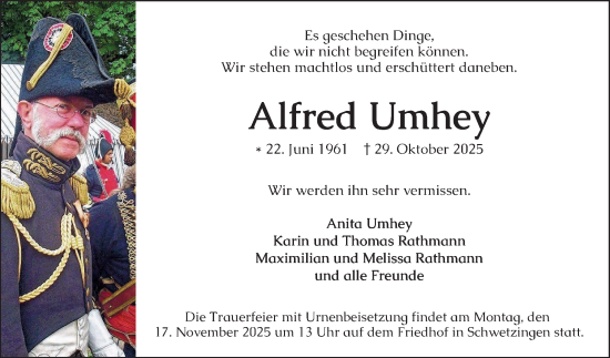 Traueranzeige von Alfred Umhey von Schwetzinger Zeitung