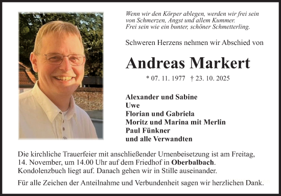 Traueranzeige von Andreas Markert von Fränkische Nachrichten