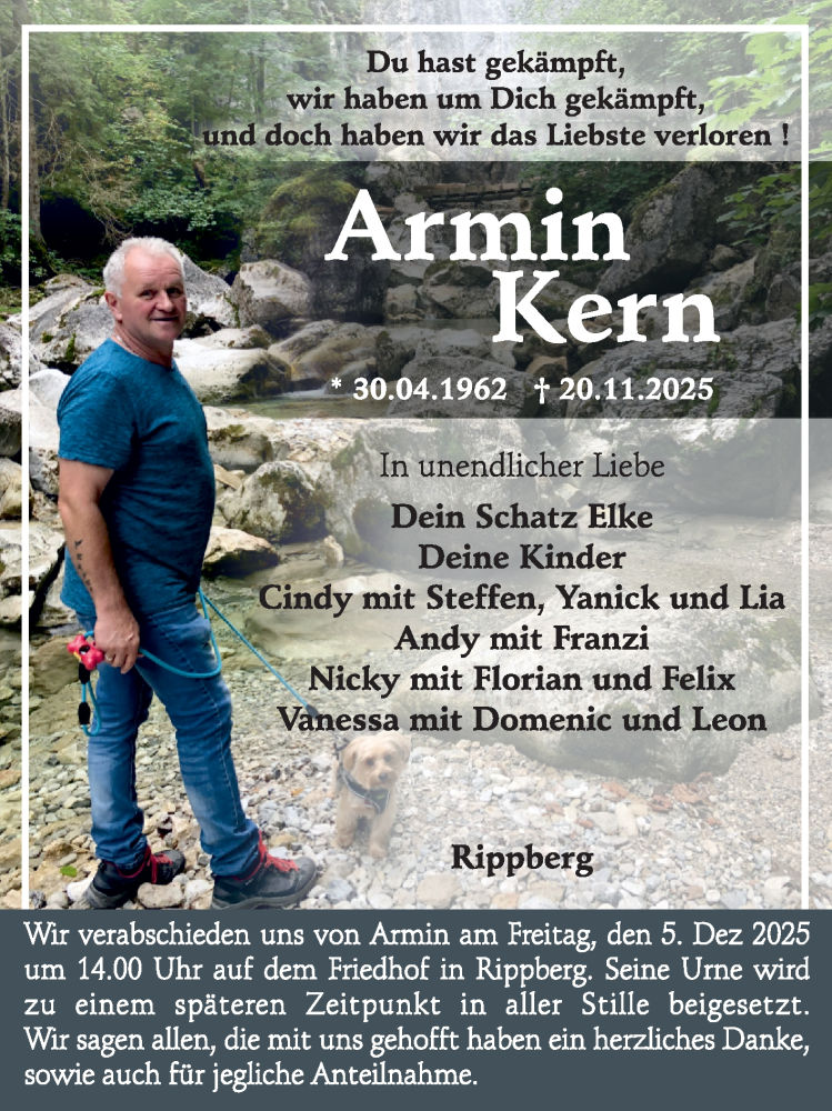  Traueranzeige für Armin Kern vom 29.11.2025 aus Fränkische Nachrichten