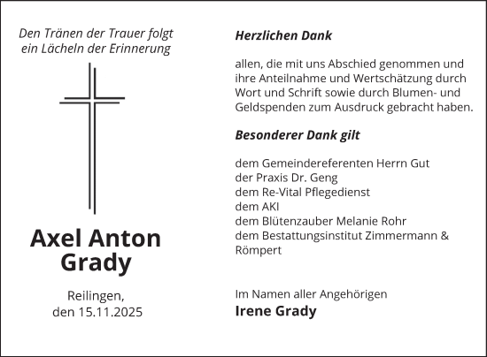 Traueranzeige von Axel Anton Grady von Schwetzinger Zeitung