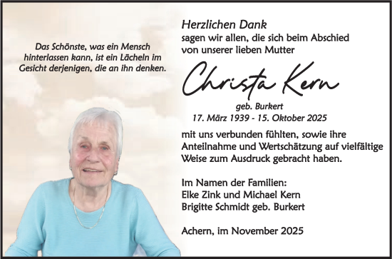 Traueranzeige von Christa Kern von Fränkische Nachrichten