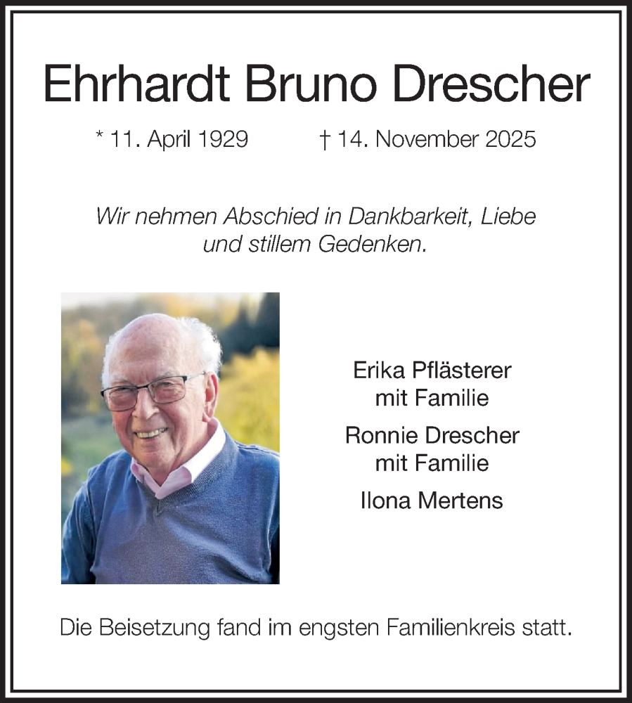  Traueranzeige für Ehrhardt Bruno Drescher vom 29.11.2025 aus Bergsträßer Anzeiger