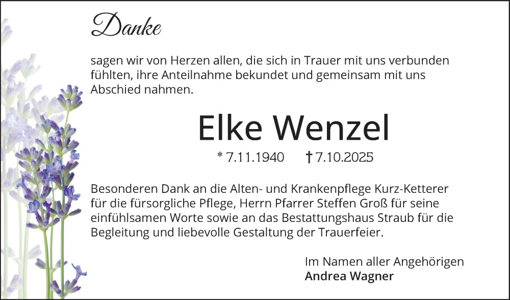  Traueranzeige für Elke Wenzel vom 07.11.2025 aus Schwetzinger Zeitung