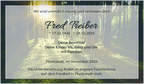 Traueranzeige von Fred Tieiber von Schwetzinger Zeitung