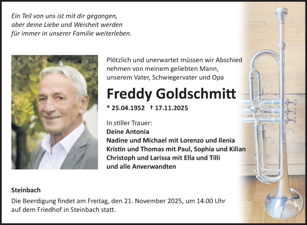  Traueranzeige für Freddy Goldschmitt vom 20.11.2025 aus Fränkische Nachrichten