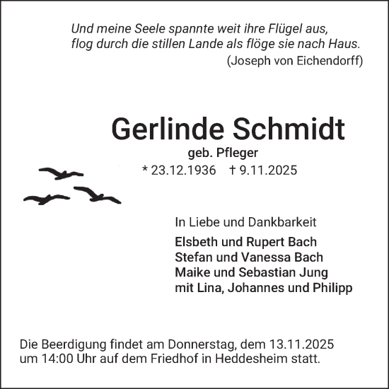 Traueranzeige von Gerlinde Schmidt von Mannheimer Morgen