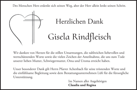 Traueranzeige von Gisela Rindfleisch von Bergsträßer Anzeiger