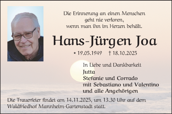 Traueranzeige von Hans-Jürgen Joa von Mannheimer Morgen