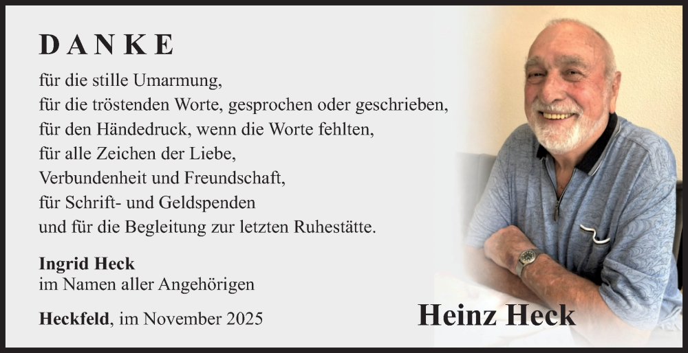  Traueranzeige für Heinz Heck vom 29.11.2025 aus Fränkische Nachrichten