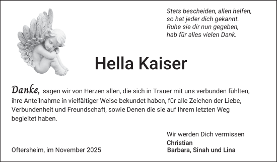 Traueranzeige von Hella Kaiser von Schwetzinger Zeitung