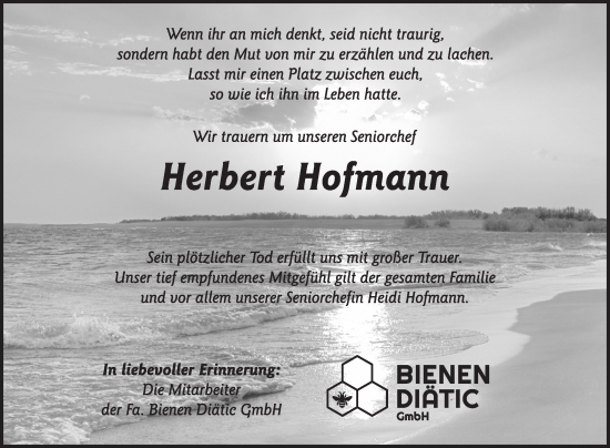 Traueranzeige von Herbert Hofmann von Fränkische Nachrichten