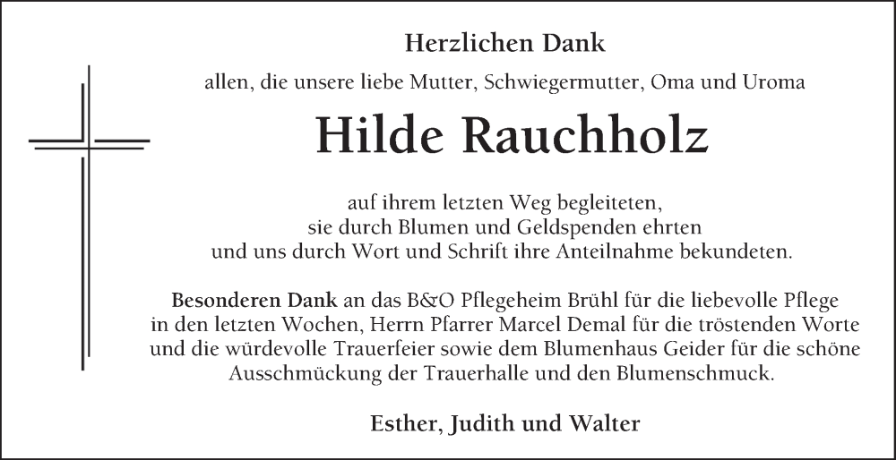  Traueranzeige für Hilde Rauchholz vom 29.11.2025 aus Schwetzinger Zeitung
