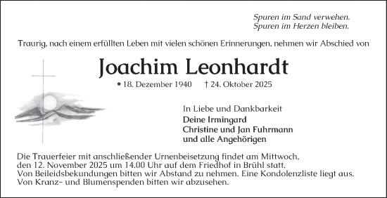Traueranzeige von Joachim Leonhardt von Schwetzinger Zeitung