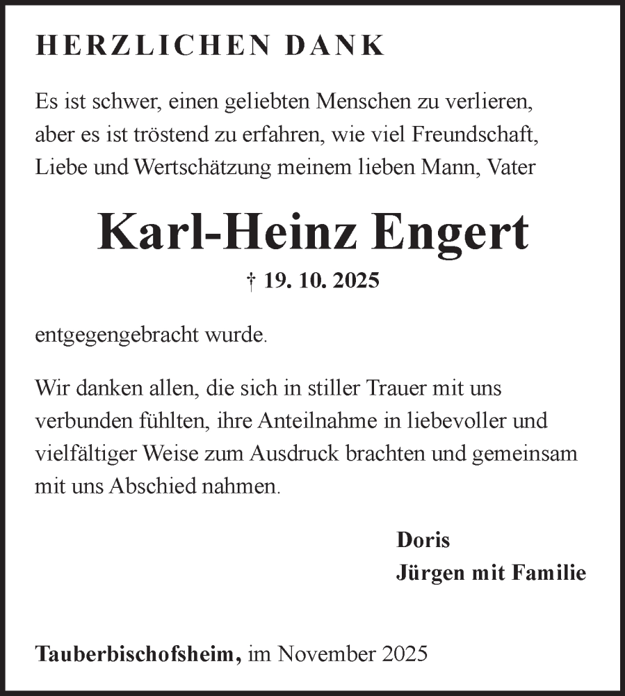  Traueranzeige für Karl-Heinz Engert vom 26.11.2025 aus Fränkische Nachrichten