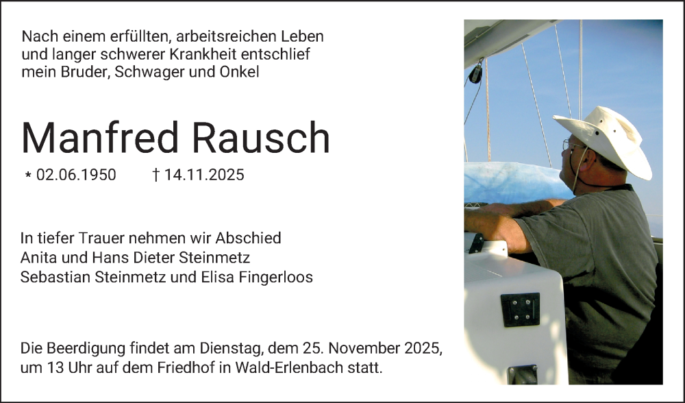  Traueranzeige für Manfred Rausch vom 22.11.2025 aus Bergsträßer Anzeiger