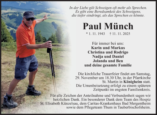Traueranzeige von Paul Münch von Fränkische Nachrichten