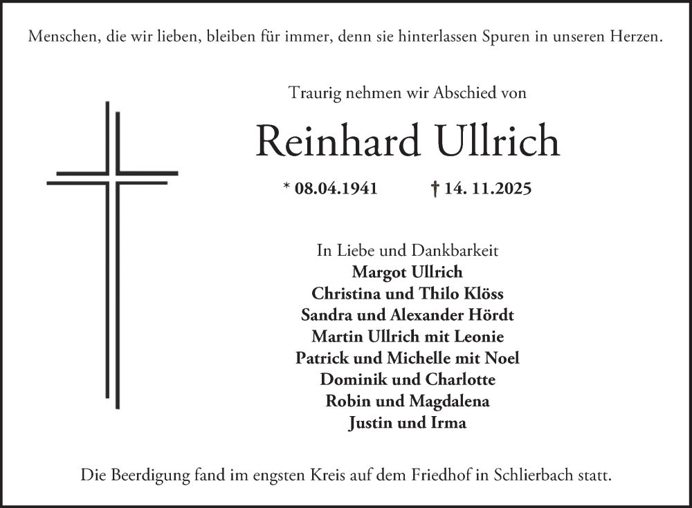  Traueranzeige für Reinhard Ullrich vom 22.11.2025 aus Bergsträßer Anzeiger